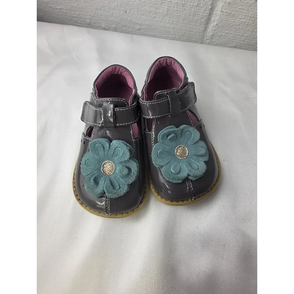 Livie & Luca Blossom T-Strap‎ Gray Patent Leather Toddler Girl Shoes Size 7